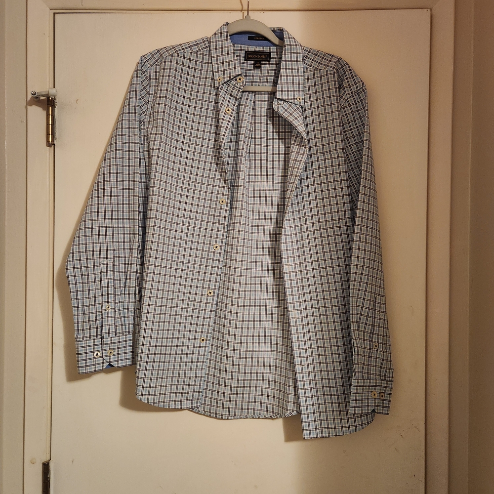 Men's Blue Checkered Dress Shirt